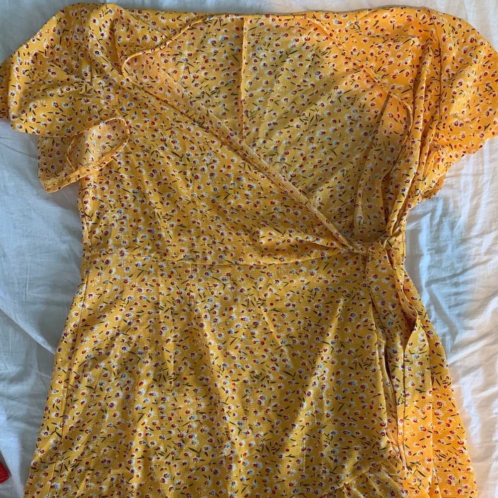 Yellow Floral Wrap Dress